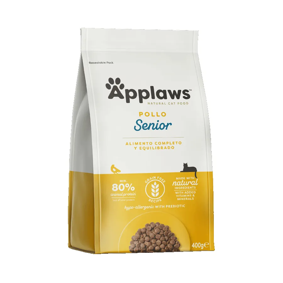 Applaws Pienso Seco para Gatos Senior sin Cereales con 80% Pollo - 400g